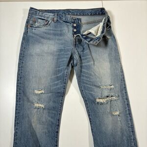 Levi's 501 CT Jeans 33x27 Blue Distressed Denim Button Fly Faded (Tag 29x32)